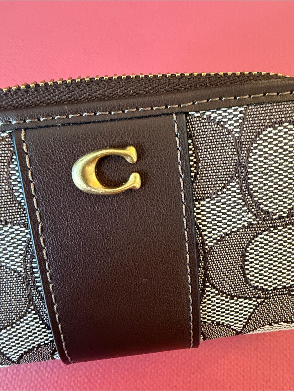 Coach Brown Signature Zip Card Case with Gold 'C' Accent - Picture 5 of 5